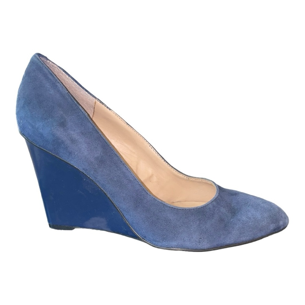 Blue Wedge Patent Leather & Suede Heel